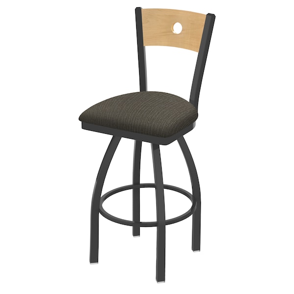 25" Swivel Counter Stool, Pewter Finish, Nat Back, Graph Chalice Seat